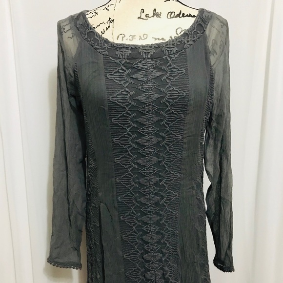 Sundance Gray Viviana Chiffon Column Embroidered Lace Long sleeve Dress - Picture 4 of 16